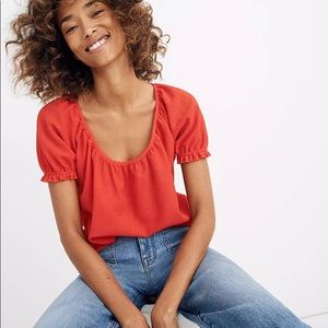 Madewell Texture & Thread Peasant Top In Enamel Red